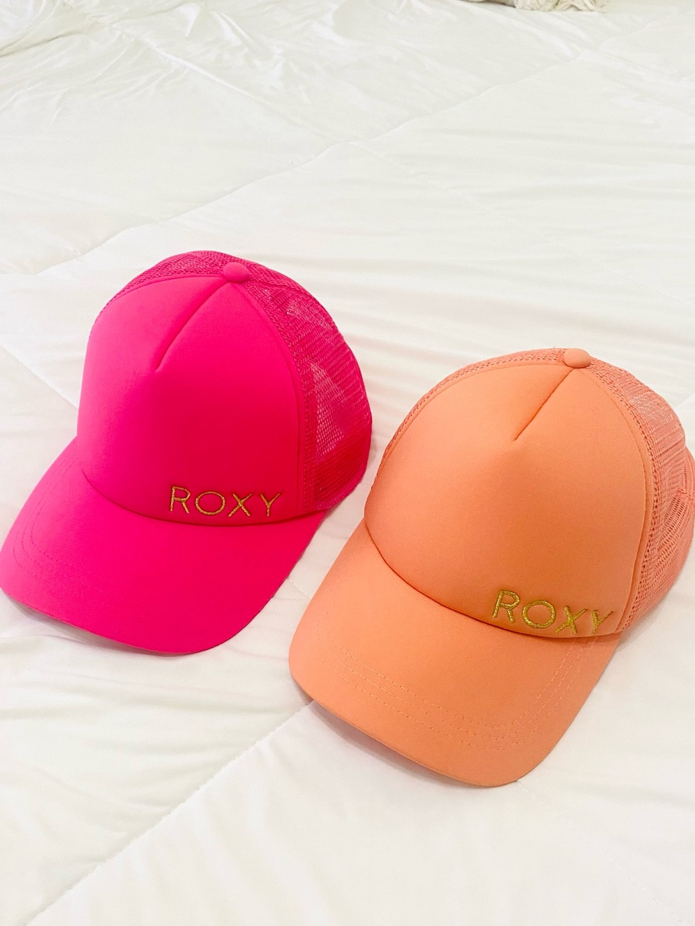 ROXY Trucker Hat BUNDLE (2) Neon Pink & Peach NWOT